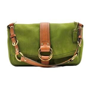 Coach Parker Soho Nubuck Shoulder Bag Green Suede Tan Accents #8A57 Vtg Rare